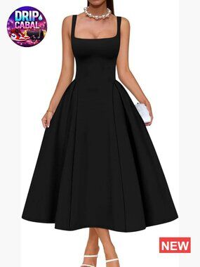 Polyester Spandex Square Neck Off Shoulder Formal Midi Dress